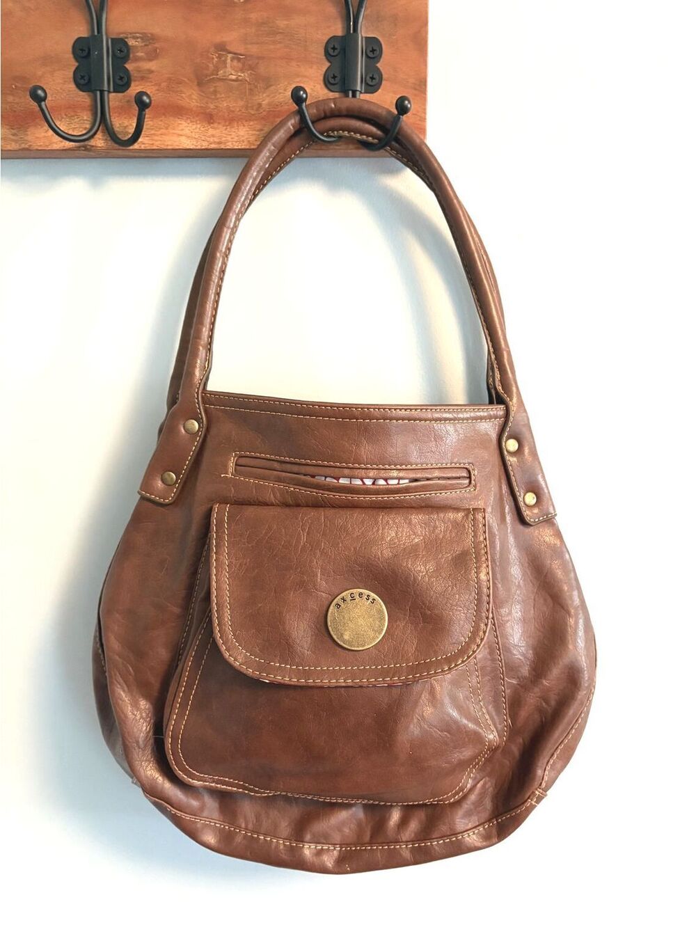 Vintage Access Vinyl Shoulder Bag / Floral Lining - Precious!